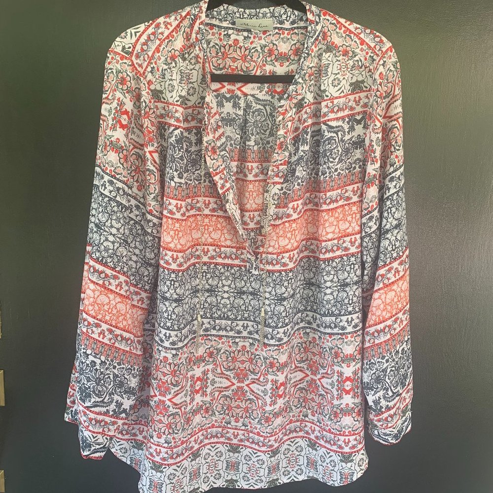 Long sleeve, multi-colored printed tunic with silver tassles